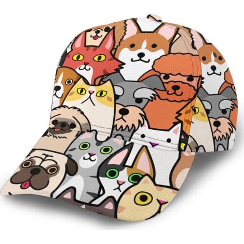 CINESSD Doodle Dogs And Cats Faces Baseball Cap Fashion Men Hat Cap Summer Dad Hat Male Sports Hat