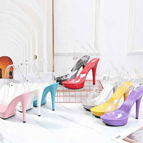 Platform Sandals Ladies Pvc Transparent Sandals Female Open Toe Crystal Sandal Women Summer High Heels Platform Clear 13cm