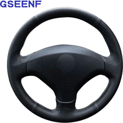 Car Steering Wheel Cover Hand-stitched Black Wear-resistant and non-slip Soft Genuine Leather For Peugeot 408 /Peugeot 308