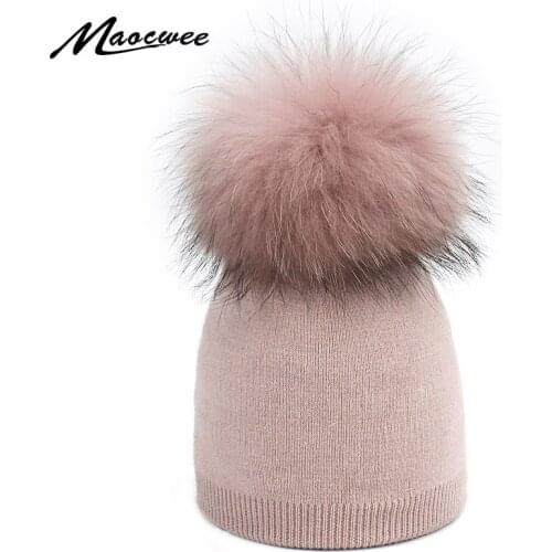2019 Childrens Winter Crochet Knitted Kids Cotton Beanies Hats Cap Toddler Boys Girls Children Kids Brand Real Fur Pom Pom Hat