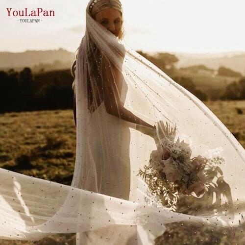 YouLaPan V09 3M Long Pearl Bridal Veil with Comb Luxurious One Layer Cathedral Royal Beads Veil White Ivory Wedding Accessories