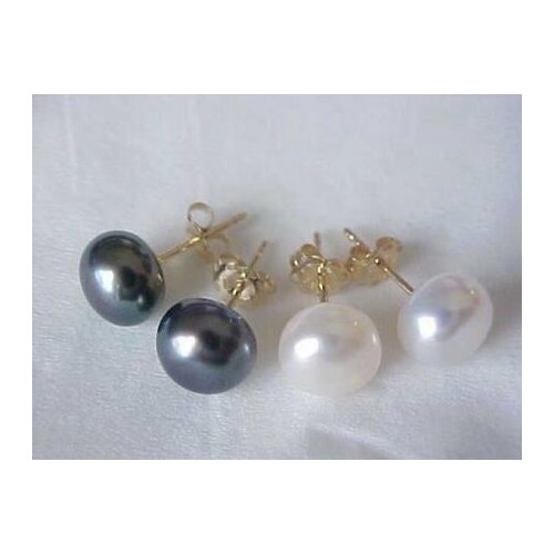 Good WHOLESALE 2 PAIRS 10-11MM WHITE BLACK PEARL EARRING