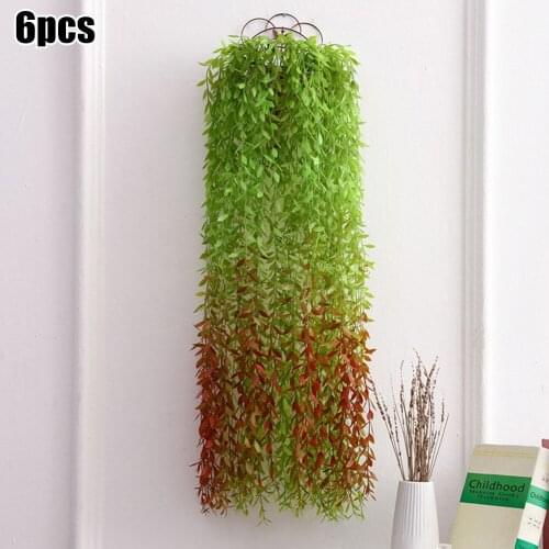 6 Pcs Artificial Plant Vine Artificial Hanging Plants Vine Fake Leaves Wall Home Garden Decoration