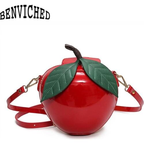 BENVICHED Red Circular Apple Bag Fashion Female Messenger Bags Leaves Mini Bags for Teenager Girls Women Crossbody Bags R01