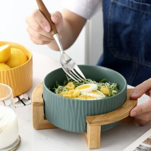 The Nordic shu wen Creative Salad Bowl pao mian wan Soup Bowl Fruit Dessert Bowl Household Ceramic Tableware Large Small Suit