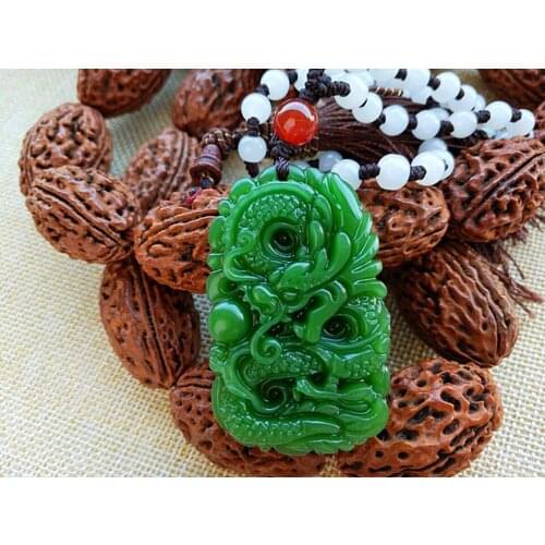 Hot Selling Natural Men Women Green Jade Hand-Carved Pendant Necklace Dragon Gifts for Classic Pendants