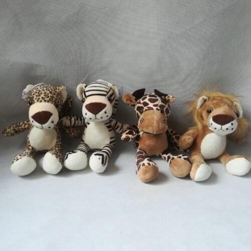 Small 20cm lovely cartoon jungle lion, tiger, giraffe,leopard plush toys one lot/ 4 pieces soft doll baby toy gift b2588