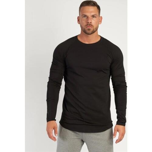 Muscleguys Brand T-Shirt Men Spring Cotton T Shirt Men Solid Color Sports Tshirt O-neck Long Sleeve Tops Men Slim Fit Tee Shirts