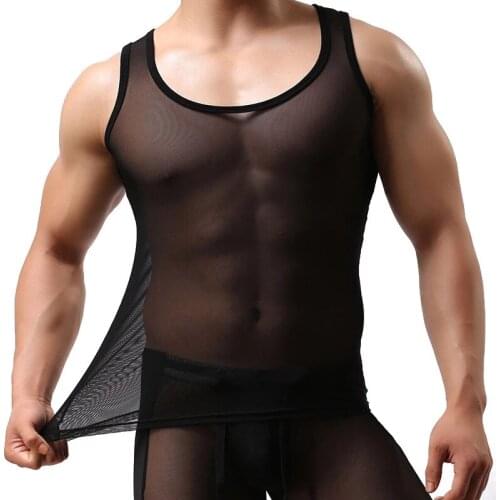 BRAVE PERSON Summer Sexy Transparent Nylon Mesh Men Tight Tank Tops Men Beach Wear Mens Clothing Vests B2229