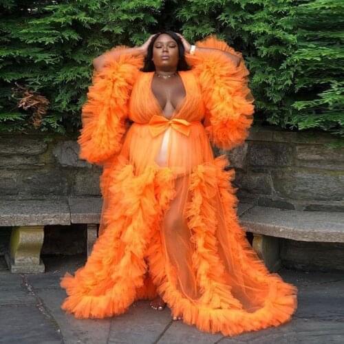 Orange Pregnant Women Night Robe Wedding Bride Bridesmaid Robes Silk Satin Lace Sleepwear Pyjamas Long Lingeries Bridal Party