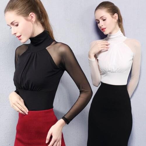 Latin Dance Practice Clothes Female Adult Long Sleeve Mesh Shirt Latin Dance Tops Women Modern Ballroom Dance Costumes VO171