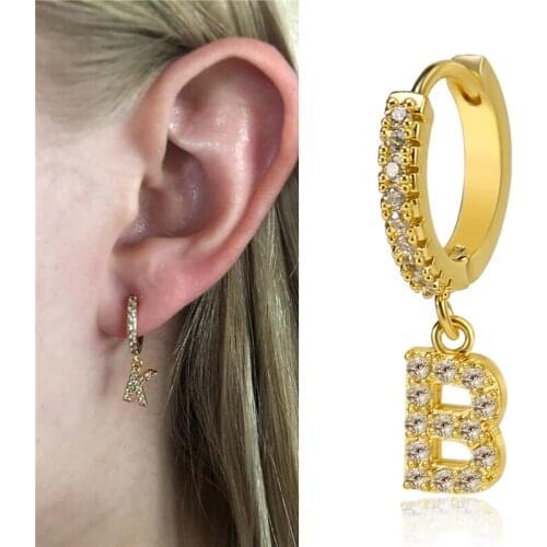 Initial Letters Earrings Dangle Cubic Zirconia Charm Ear Buckle Creative Gold Drop Earring for Women Individuation Jewelry 1PC