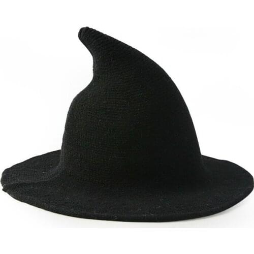 Women Female Fashion Witch Hat Wool Cap Knitting Fisherman Hat Pointed Basin Bucket Birthday Party Hats Halloween Accessories