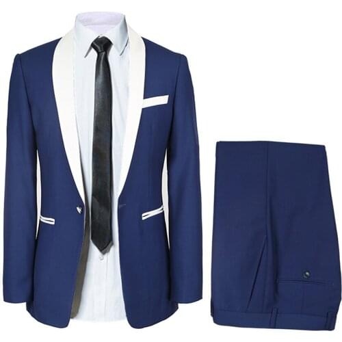 Classic style Groom Tuxedos Navy Blue Dinner Suit Shawl Lapel Jacket For Groomsman Suit Custom Made Man Suit (Jacket+pants)