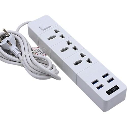 Power Strip Surge Protector With 4 USB And 3 Outlets Ports 3000W 16A 6.5 Feet Extension Cord For Dorm Home