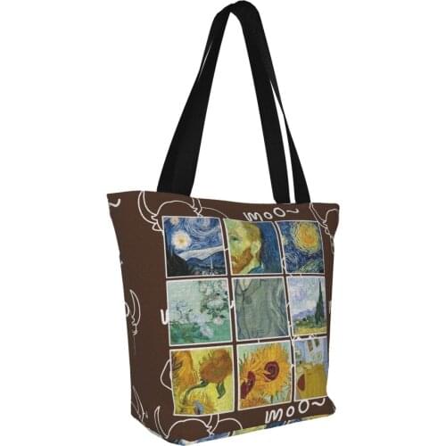 Van Gogh Reusable Bolsa Women Zipper Shopping Bag Canvas Shopper Handbag Female Eco Large-Capacity Tote Bag Foldable