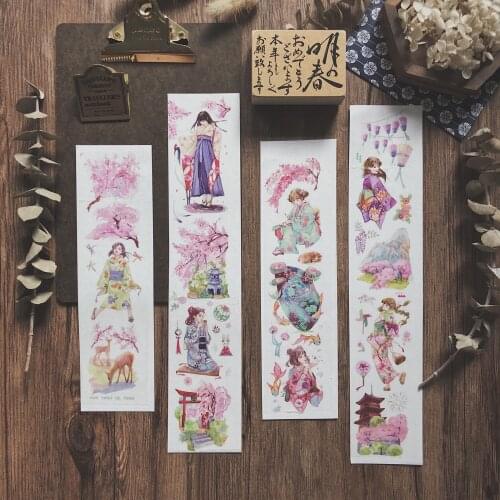 Cherry Flower Girl Washi Tapes Bullet Journal Masking Tape Adhesive Tape DIY Scrapbooking Washi Stickers