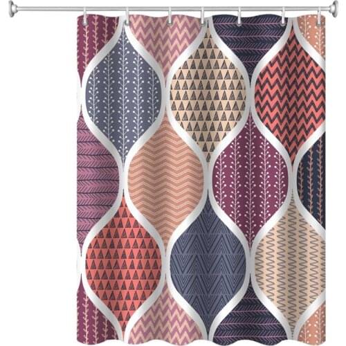 Bathroom Shower Curtain Waterproof Fabric With Hook Geometric Pattern Decoration Blue Bohemian Theme