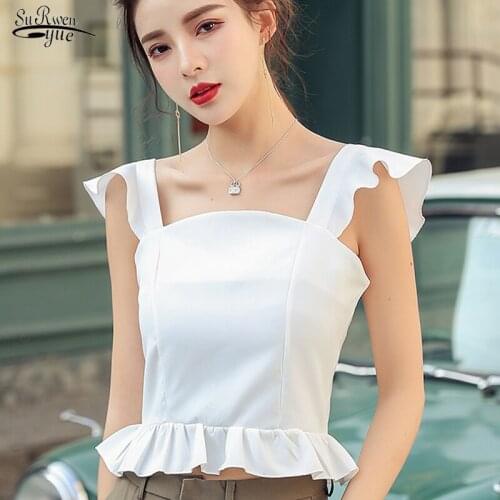 2021 Summer Sleeveless Solid Color Shirts for Women New Casual Korean Style Black White Women Blouse Pullover lady Tops 9332 50