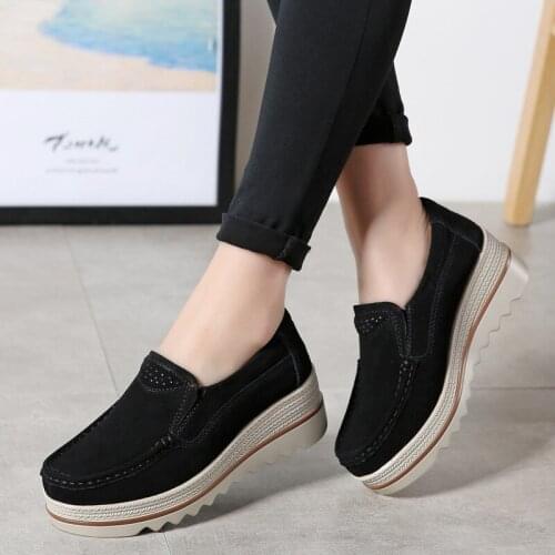 2019 Spring Women Flats Shoes Platform Sneakers Slip On Flats Leather Suede Ladies Loafers Moccasins Casual Shoes Women Creepers