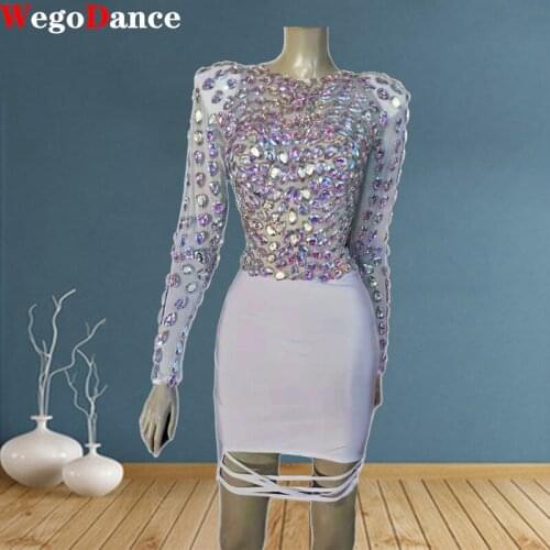 Colorful Rhinestone Hip Wrapped Dress Women See Through Stretch Mini Sexy Nightclub Party Singer Dancer Stage Outfit