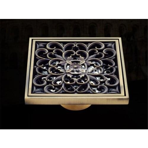 ZJ42804 European Antique Floor Drain High-quality 4-inch Square Floor Drain Copper Deodorant Core Bathroom Floor Drain Strainer