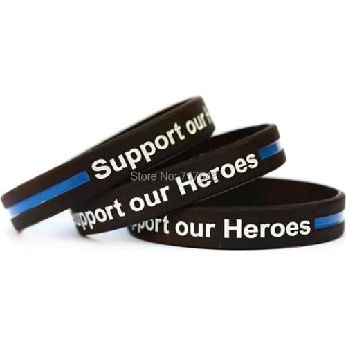 100pcs Support Our Heroes Thin Blue Line wristband silicone bracelets free shipping by ePacket A