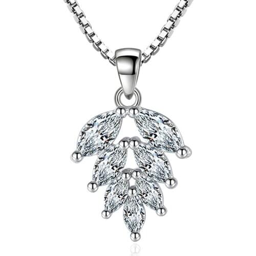 100% 925 sterling silver fashion shiny crystal leaves pendant necklaces for women jewelry wedding gift wholesale drop shipping