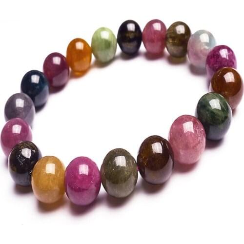 11mm Brazil Colorful Natural Tourmaline Bracelets Round Bead Stretch Charm Bracelets For Women