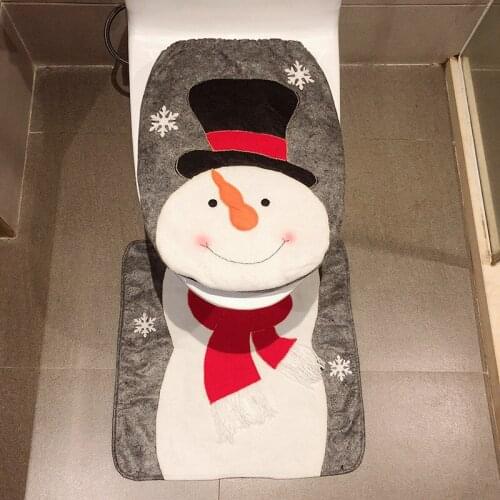 2PCS Merry Christmas Toilet Seat Cover Santa Claus Bathroom Mat Xmas Decor Bathroom Santa Toilet Seat Cover Rug Home Decoration