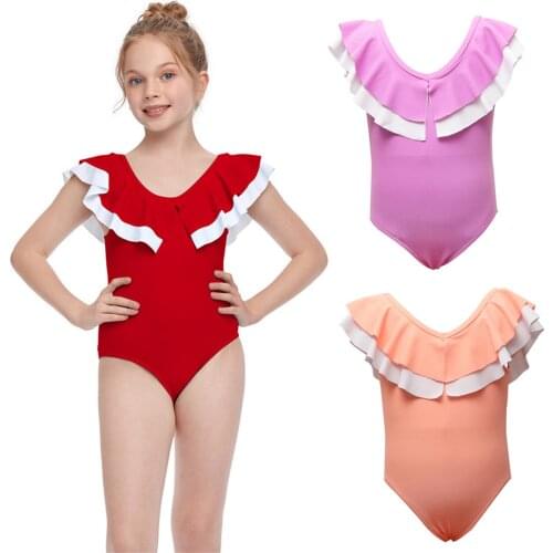 2021 Toddler Baby Kids Girls Ruffles Solid One-piece Swimsuit Bathing Kids Swimwear For Girls Beach Swimwear Swimsuit Kids Girl