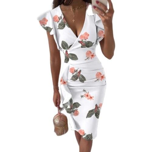 2021 Factory Price Summer V-Neck Slim-fit Dress With Waist Ruffled High-Quality Sexy Hip-Wrapped Dress