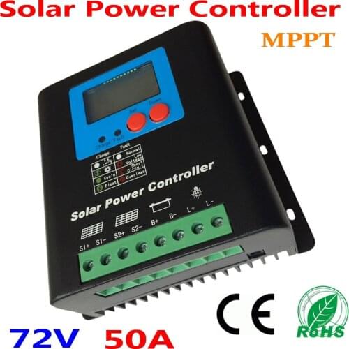 50A 60V 72V MPPT Solar Charge Controller, Home Use 72V Battery Regulator 50A for 3600W PV Solar Panels Modules, LED&LCD Display