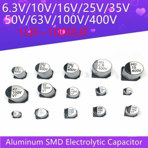 Aluminum Electrolytic Capacitors 100 Pcs 6.3V 10V 16V 25V 35V 50V 63V 100V 400V 1UF 10UF 100UF 1000UF 22UF 33UF 47UF 2.2UF 3.3UF