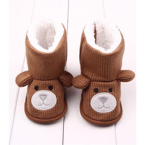 Little Bear Wool Knitted Plush Winter Cotton Flat Baby Boots Toddler Boy Girl Booties Shoes First Walkers for Baby 0-12 Months
