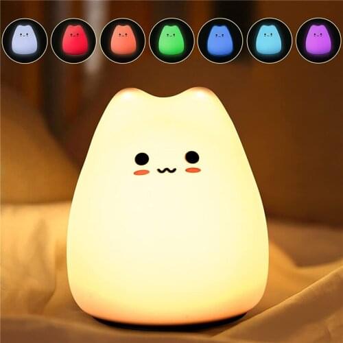 Tokili Baby Night Light Battery Power Kawaii Mini Cute Cat Shaped Pat Lamp Soft Silicone Nightlight for Kids Toy Gift Room Decor