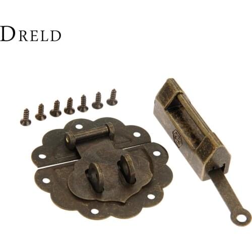 DRELD Antique Bronze Chinese Old Lock/Padlock and Box Latch Hasp Buckle Clasp for Cabinet Jewelry Wooden Box Furniture Hardware