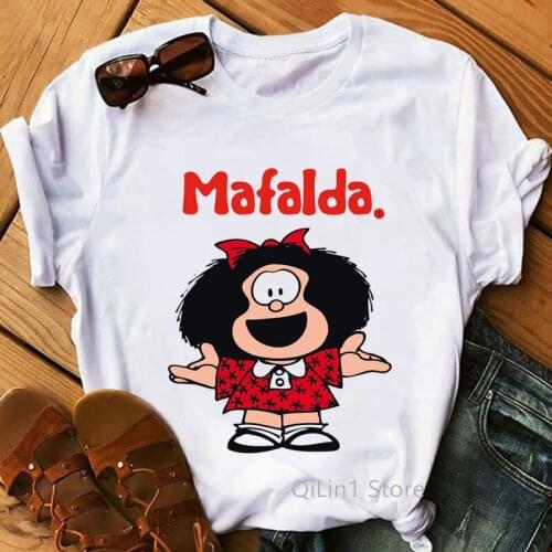Funny Cartoon Mafalda T Shirt Women Fashion Summer Top Female T-Shirt White Graphic Tee Shirt Femme Grunge Aesthetic Clothes