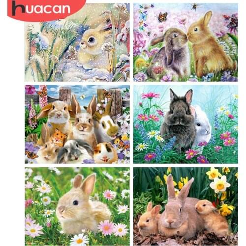 HUACAN Full Square/Round Diamond Painting Rabbit 5D DIY Diamond Embroidery Cross Stitch Animal Handicraft Home Decor Gift