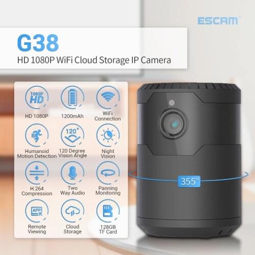 ESCAM G38 Battery Power 2MP 1080P Wireless WIFI IP Camera AI Humanoid 120 Degree Wide Angle Intercom Baby Monitor
