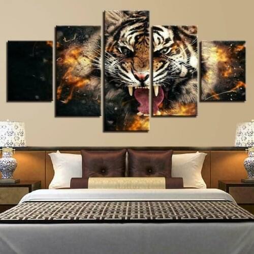 Roaring Wildlife Tiger Tooth Posters 5pcs Modern Home Wall Decor Canvas Picture Art HD Print Painting On Canvas for Living Room