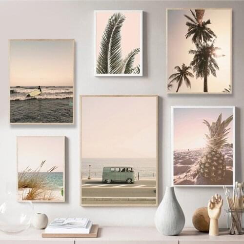 Coconut Tree Sea Wave Beach Pineapple Car Wall Art Canvas Painting Nordic Posters And Prints Wall Pictures For Living Room Decor
