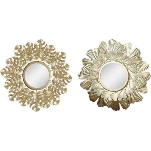 LUDA Wall Hanging Mirror Iron Frame Golden Leaf Round Mirror for Living Room Bedroom Home Office Decorative