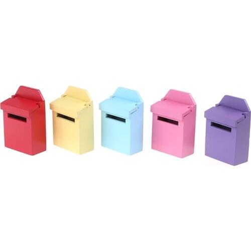 Mini 1:12 Dollhouse Miniature Wood Mailbox Fairy Garden Door Accessories Mail Decor Candy Color 4.5*2.3*7cm
