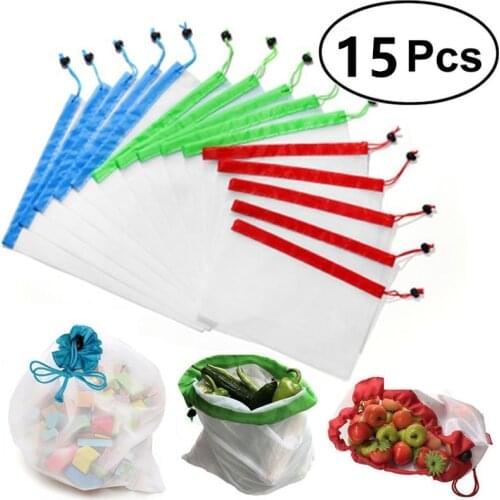 15Pcs Reusable Produce Bags Cotton Vegetable Bags Mesh Bags With Drawstring Home Storage Kitchen Fruit And Vegetable ecologico