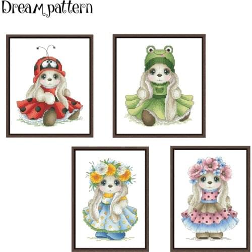 Bunny with dandelion cross stitch kits cartoon pattern 18ct 14ct 11ct white fabric cotton thread DIY embroidery kit craft