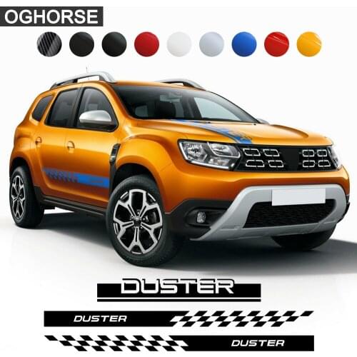 For Renault Dacia Duster Car Styling Racing Sport Hood Decal Bonnet Body Kit Side Stripes Skirt 5D Carbon Fiber Vinyl Sticker