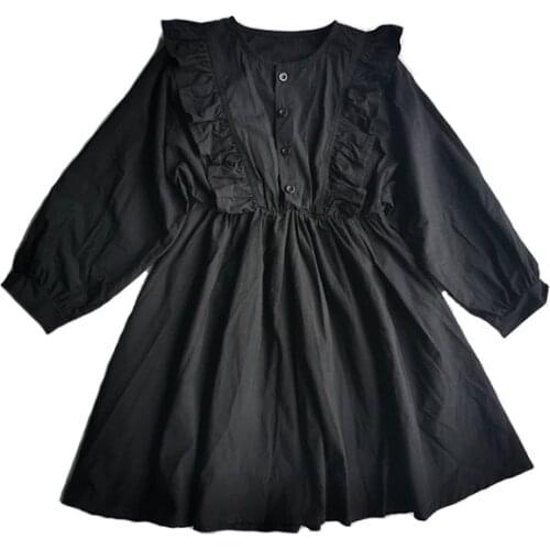 6 To 16 Years Teen Kids Girls Ruffle Princess Party Frocks 2021 Spring Big Girls Black Dress Elegant Cotton Clothing Cute