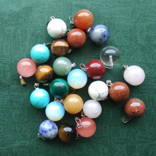 Wholesale 50pcs/lot fashion bestselling assorted natural stone round ball shape charms pendants fit necklaces making free