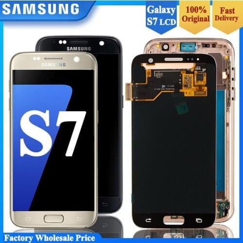 ORIGINAL 5.1'' S7 LCD Replacement for SAMSUNG Galaxy S7 Display G930 G930F Touch Screen Digitizer Assembly with Frame